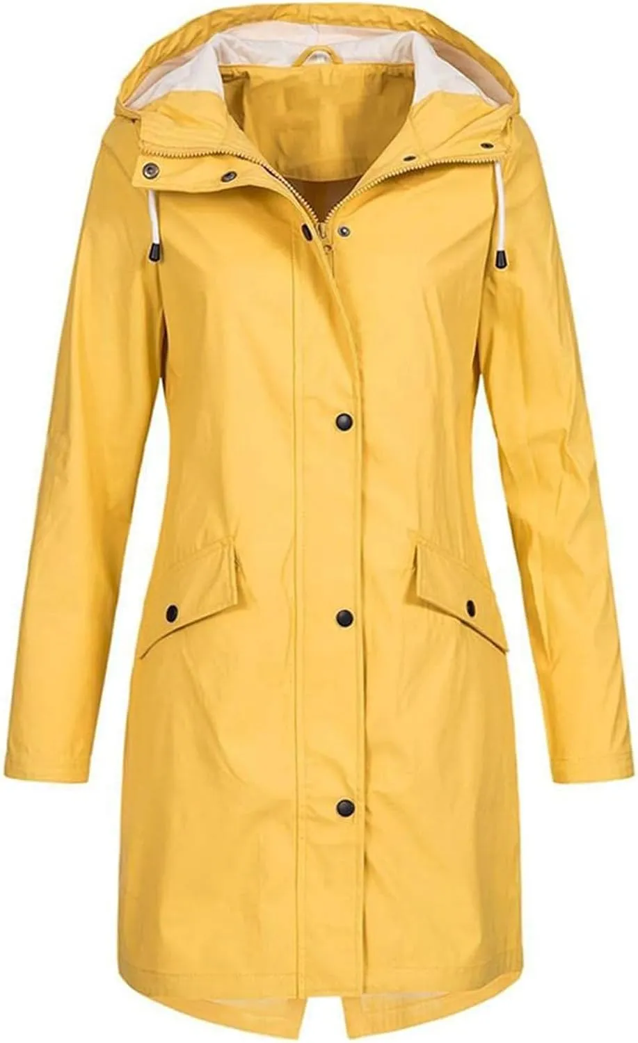 Women's Long Raincoat Plus Size Zip Up Utility Jacket Hoodie Button Down Rain Jacket Waterproof Windproof Outerwear