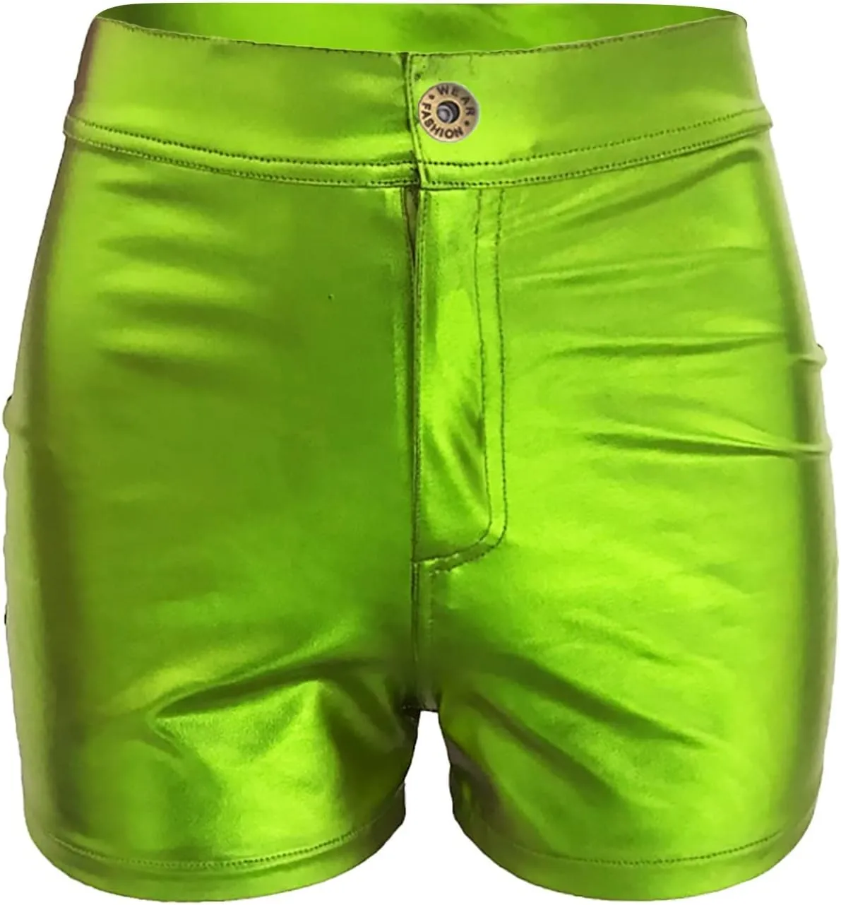 Women's Metallic Rave Shorts Sparkly Shiny Faux Leather Sexy High Waisted Bottoms Dance Concert Sexy Short Hot Pants