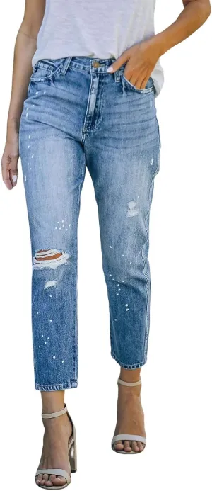 Women's Modern Wide Leg High Waisted Jeans, Blue, Size 33x30, High Rise, Flat Front, Casual, Solid, Jeans