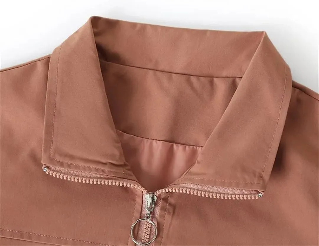 Women's Multi-Pocket Casual Jacket Solid Color Lapel Zipper Outdoor Jacket
