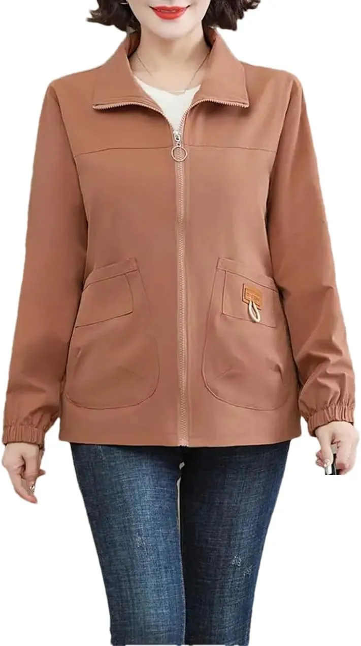 Women's Multi-Pocket Casual Jacket Solid Color Lapel Zipper Outdoor Jacket