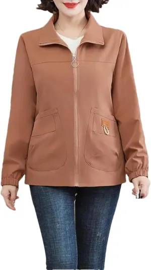 Women's Multi-Pocket Casual Jacket Solid Color Lapel Zipper Outdoor Jacket