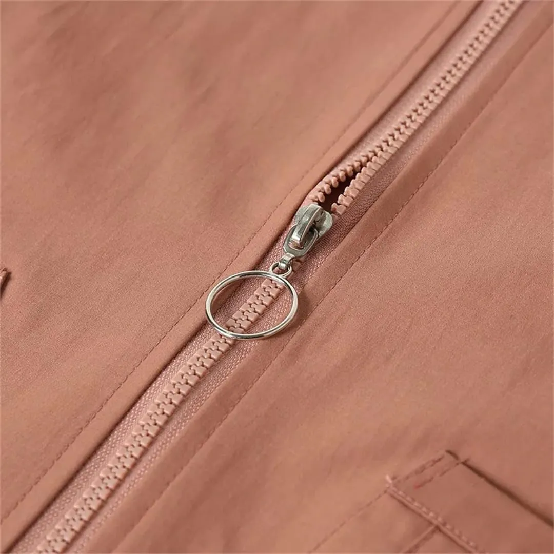 Women's Multi-Pocket Casual Jacket Solid Color Lapel Zipper Outdoor Jacket