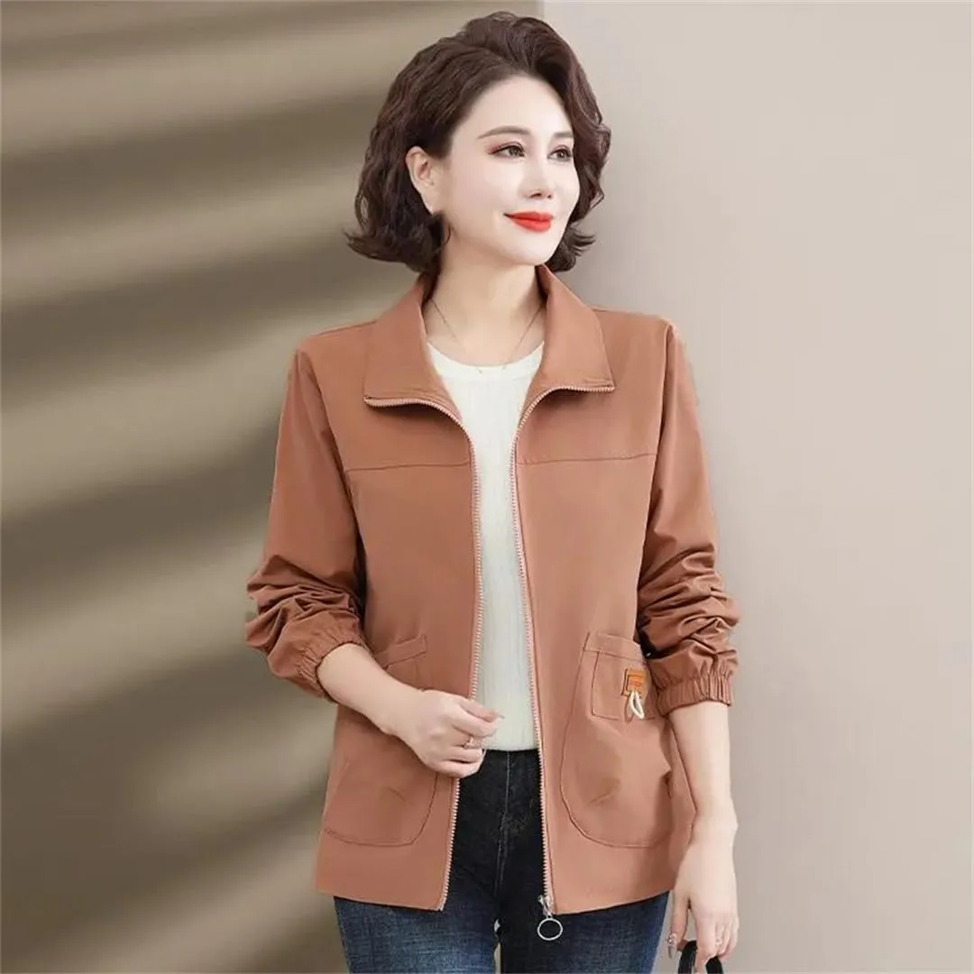 Women's Multi-Pocket Casual Jacket Solid Color Lapel Zipper Outdoor Jacket