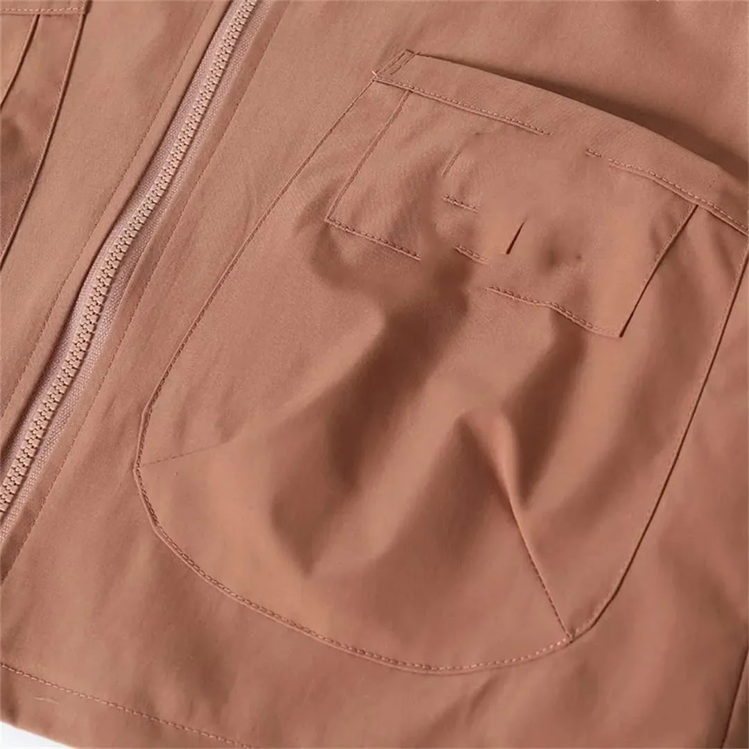 Women's Multi-Pocket Casual Jacket Solid Color Lapel Zipper Outdoor Jacket