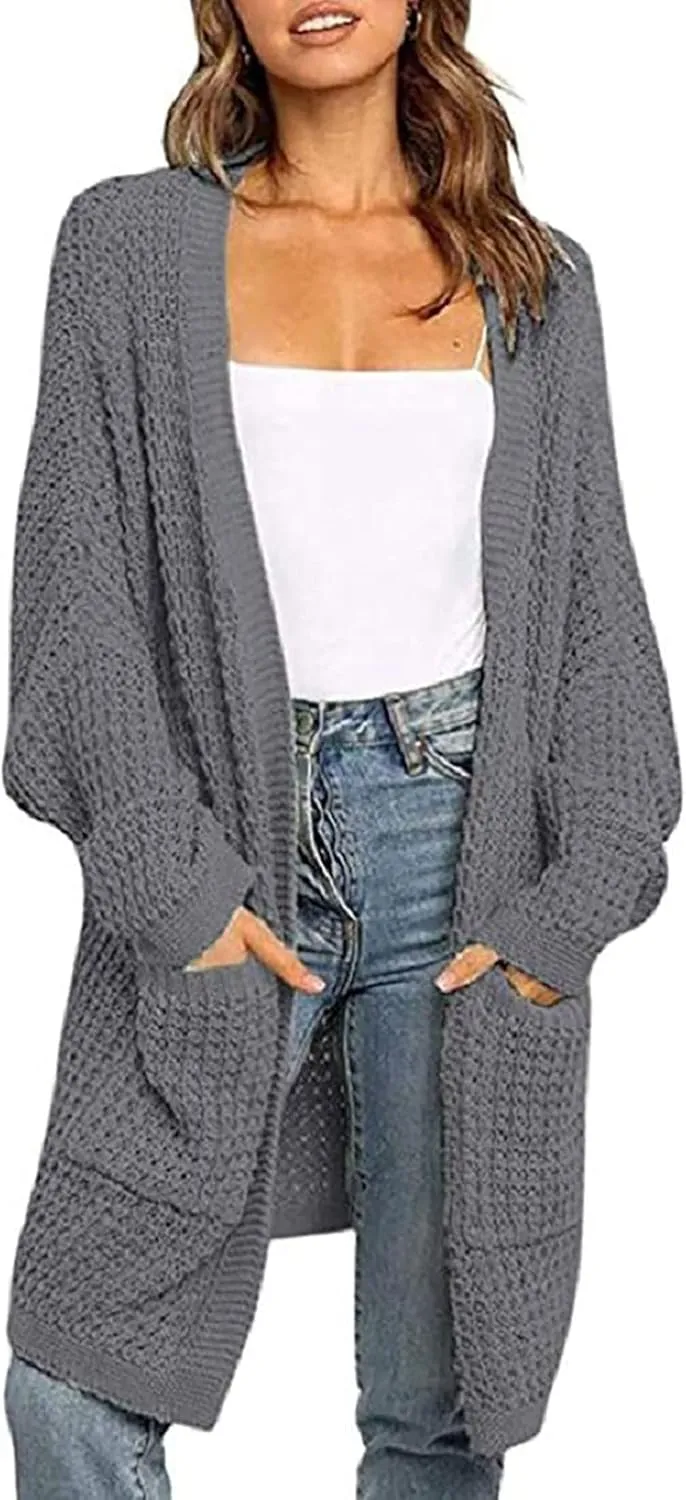 Women's Open Front Cozy Sweater Long Sleeve Chunky Knit Cardigan Coat Fashion Sweaters Outerwear with Pockets 2023