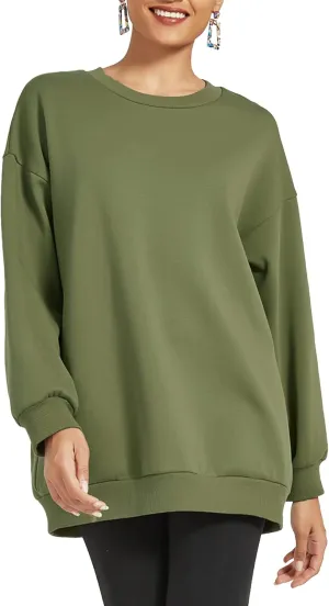 Women's Oversized Crewneck Sweater Long Sleeved Tunic Pullover Top 2022 Fall