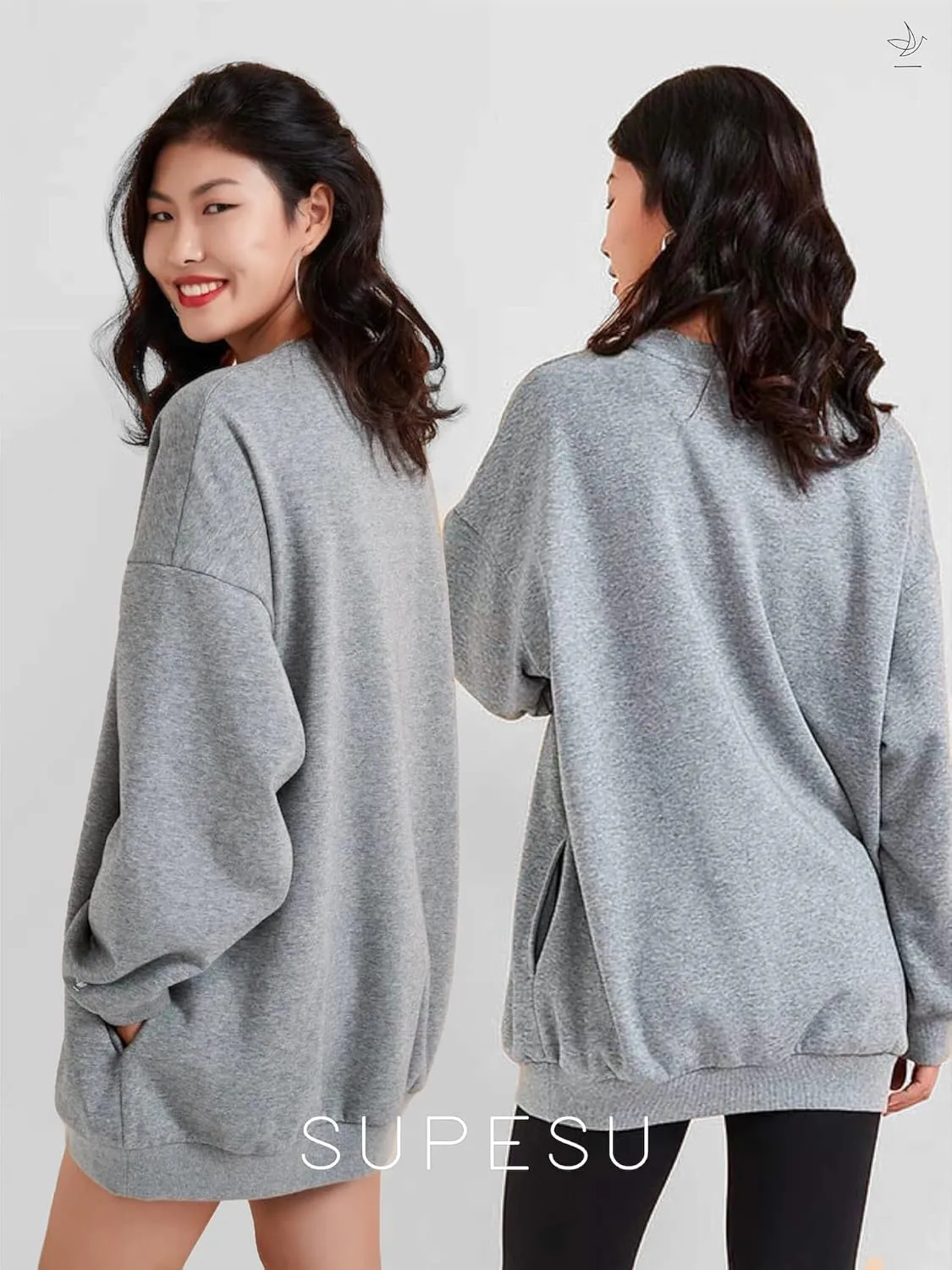 Women's Oversized Crewneck Sweater Long Sleeved Tunic Pullover Top 2022 Fall