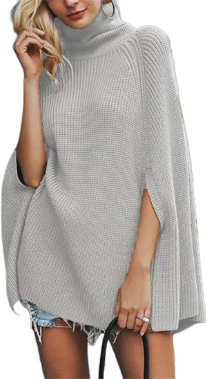Women's Oversized Long Turtleneck Sweaters Tunic Batwing Sleeve Long Knit Bat Pullover Tops