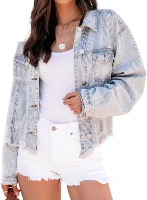 Women's Oversized Vintage Denim Jacket Long Sleeve Boyfriend Coat