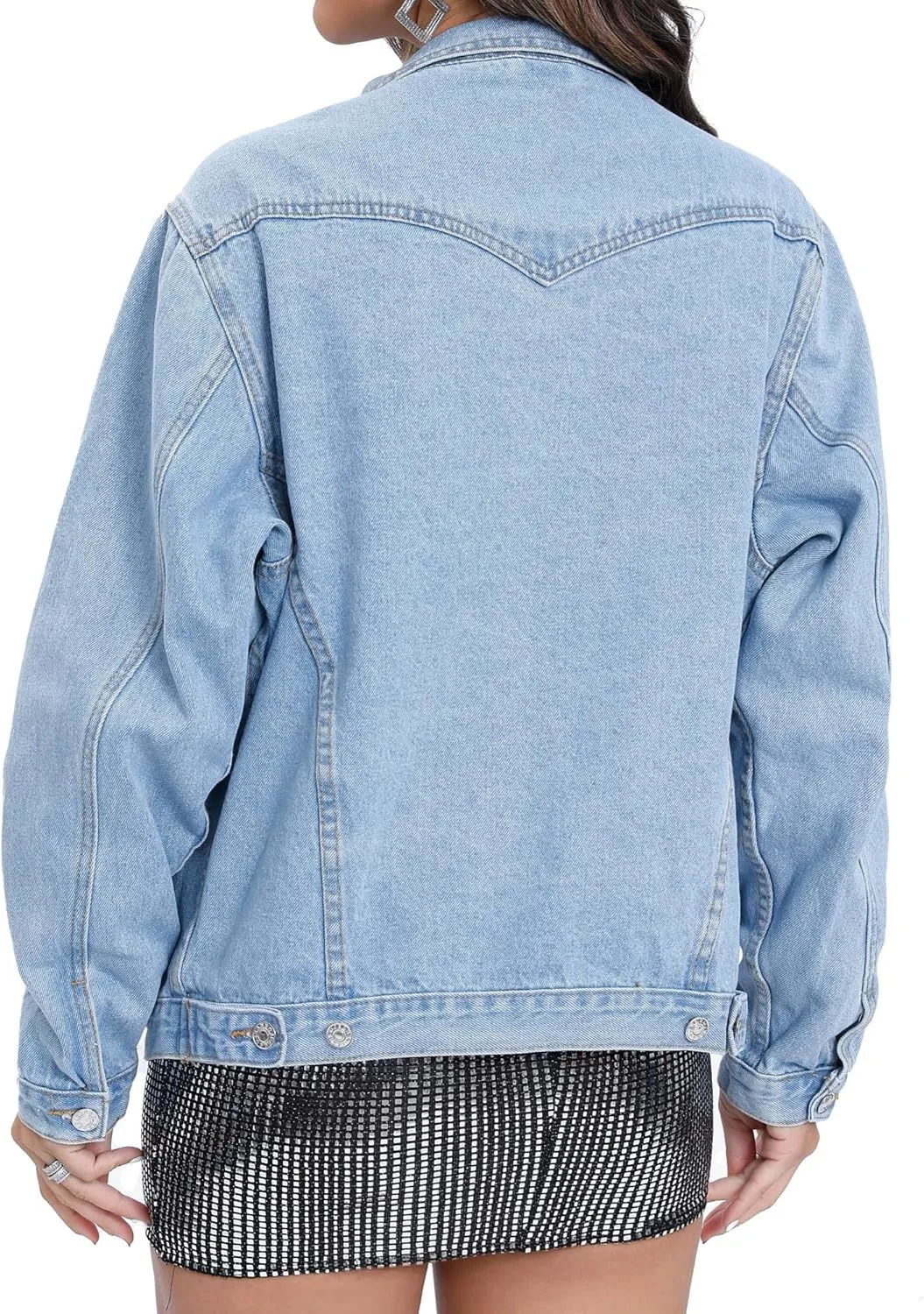 Women's Oversized Vintage Denim Jacket Long Sleeve Boyfriend Coat