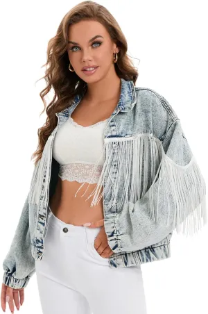Women's Oversized Vintage Denim Jacket Long Sleeve Boyfriend Coat
