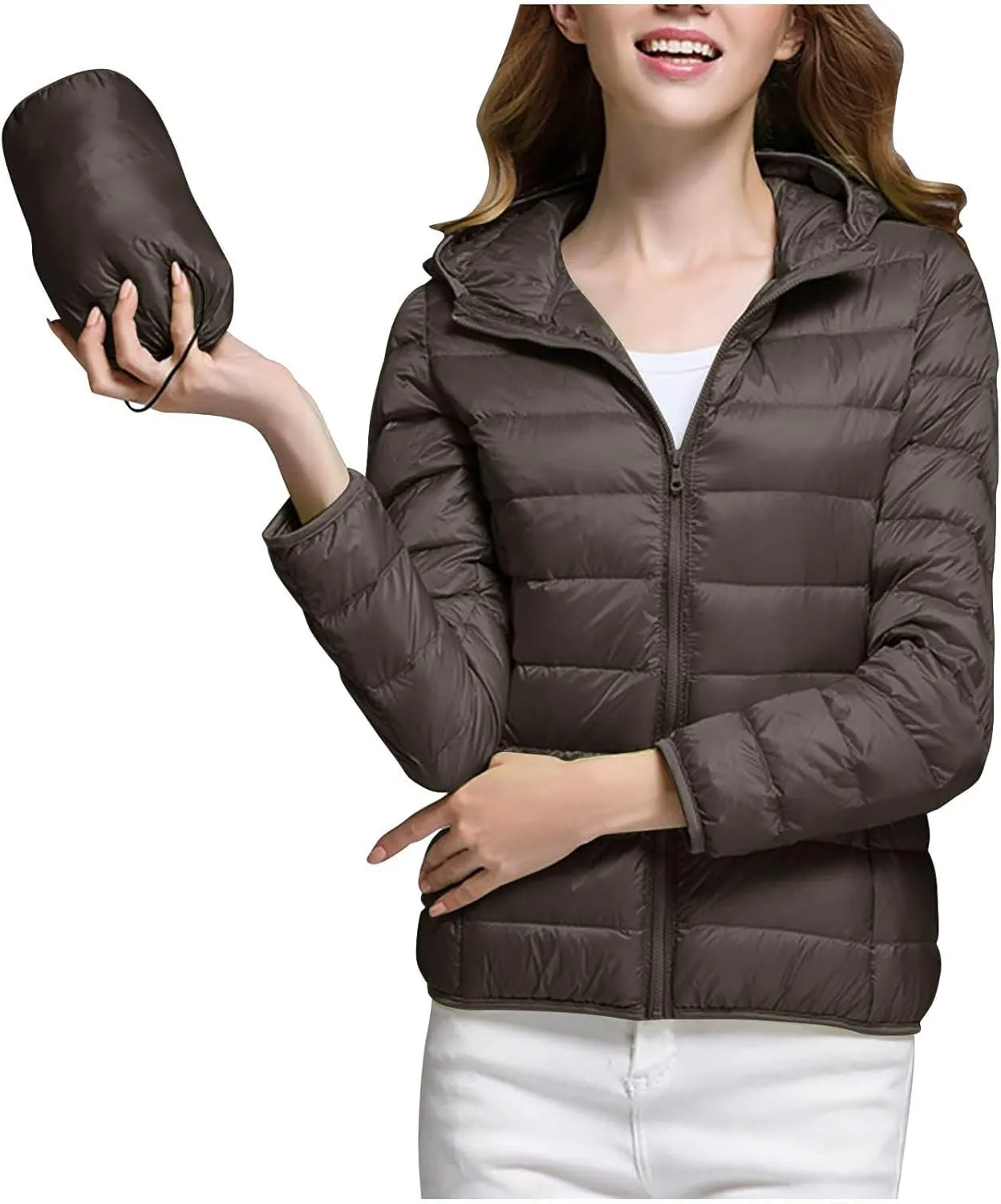 Women's Packable Puffer Jacket, Lightweight down Jacket Winter Warm Quilted Puffer Jacket with Hood Puffy Jacket Coat