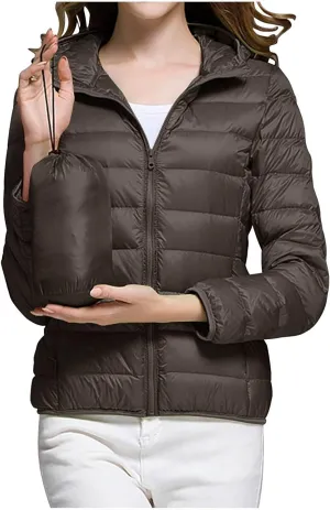 Women's Packable Puffer Jacket, Lightweight down Jacket Winter Warm Quilted Puffer Jacket with Hood Puffy Jacket Coat