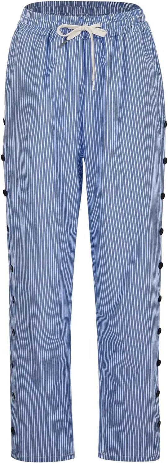 Women's Pants, Linen Straight Leg Peasant Pants Casual Relaxed Side Button Trendy