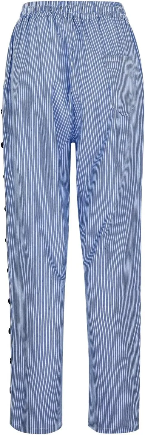 Women's Pants, Linen Straight Leg Peasant Pants Casual Relaxed Side Button Trendy
