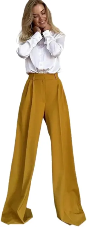 Women's Retro Solid Color All-Match Straight Wide-Leg Pants Spring Korean Style High-Waist Casual Trousers