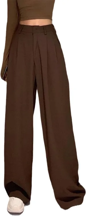 Women's Retro Solid Color All-Match Straight Wide-Leg Pants Spring Korean Style High-Waist Casual Trousers