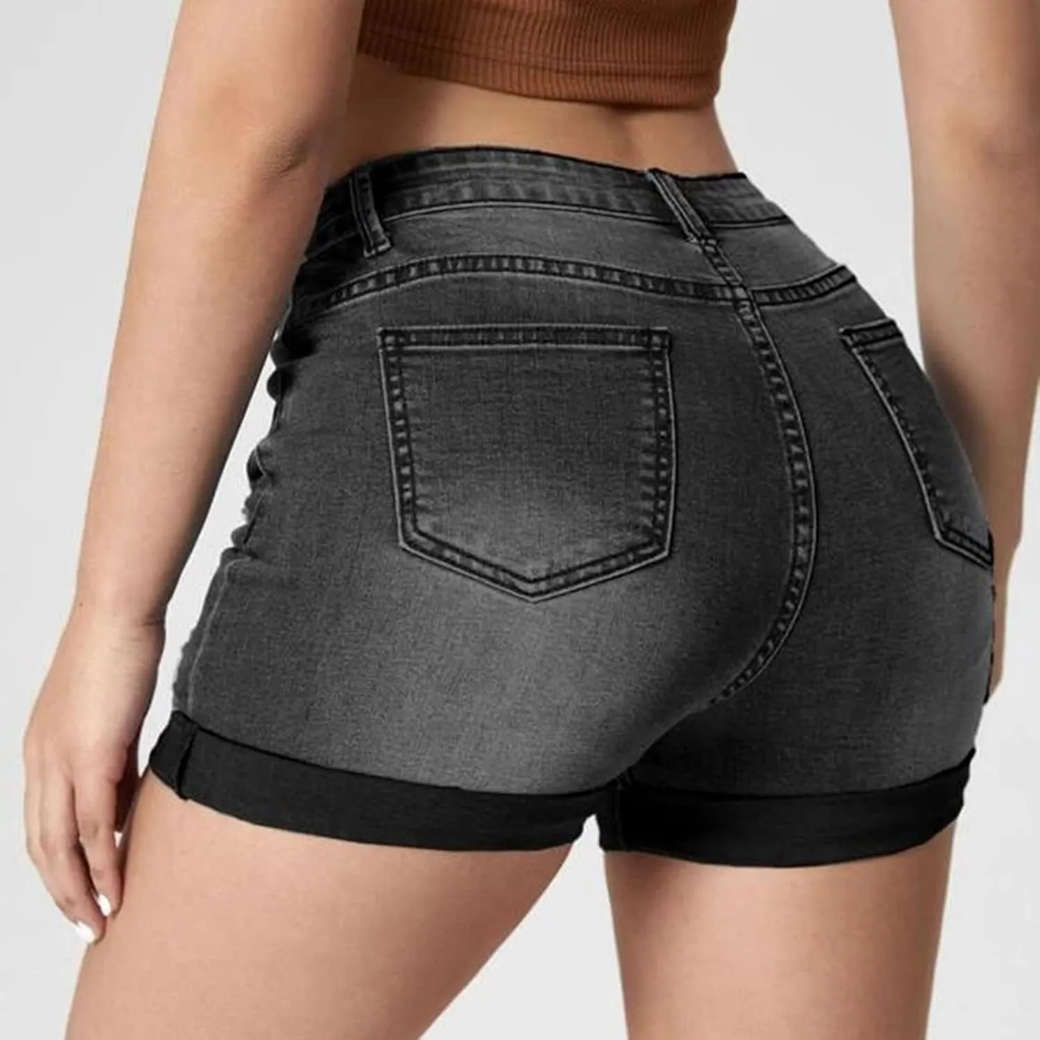 Women's Ripped Denim Shorts High Waist Trendy Casual Summer 2025 Stretchy Jean Shorts Girls Y2k Folded Hem Hot Shorts