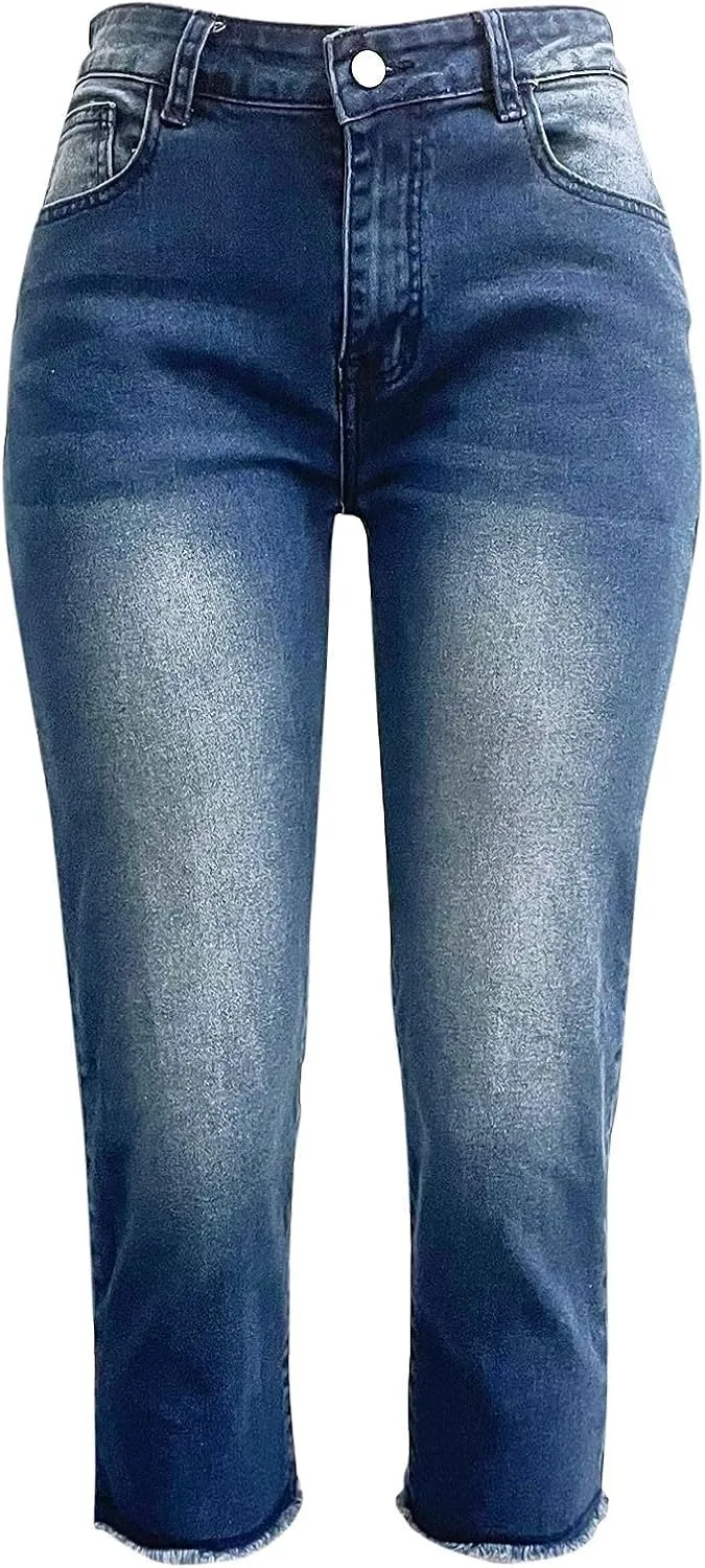 Women's Ripped Destroyed Skinny Jeans & Jeggings Pull-On Elastic Waist Stretch Denim Pants Regular-Plus Size