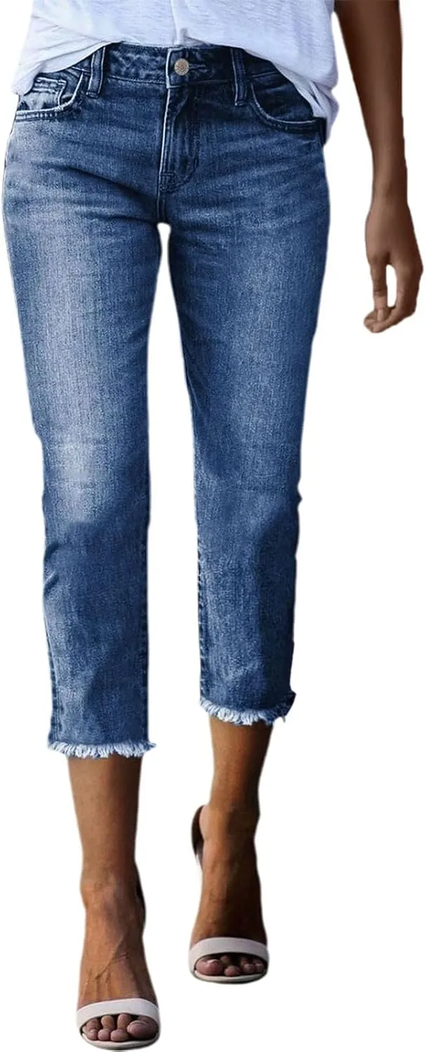 Women's Ripped Destroyed Skinny Jeans & Jeggings Pull-On Elastic Waist Stretch Denim Pants Regular-Plus Size