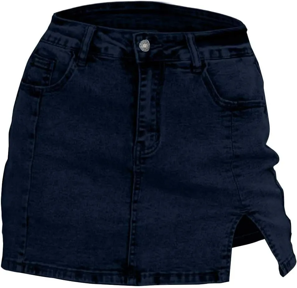 Women's Side Slit Denim Skort High Waisted Stretch Y2K Mini Jean Skirt Shorts with Pockets Casual Cargo Jean Skort