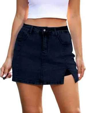 Women's Side Slit Denim Skort High Waisted Stretch Y2K Mini Jean Skirt Shorts with Pockets Casual Cargo Jean Skort