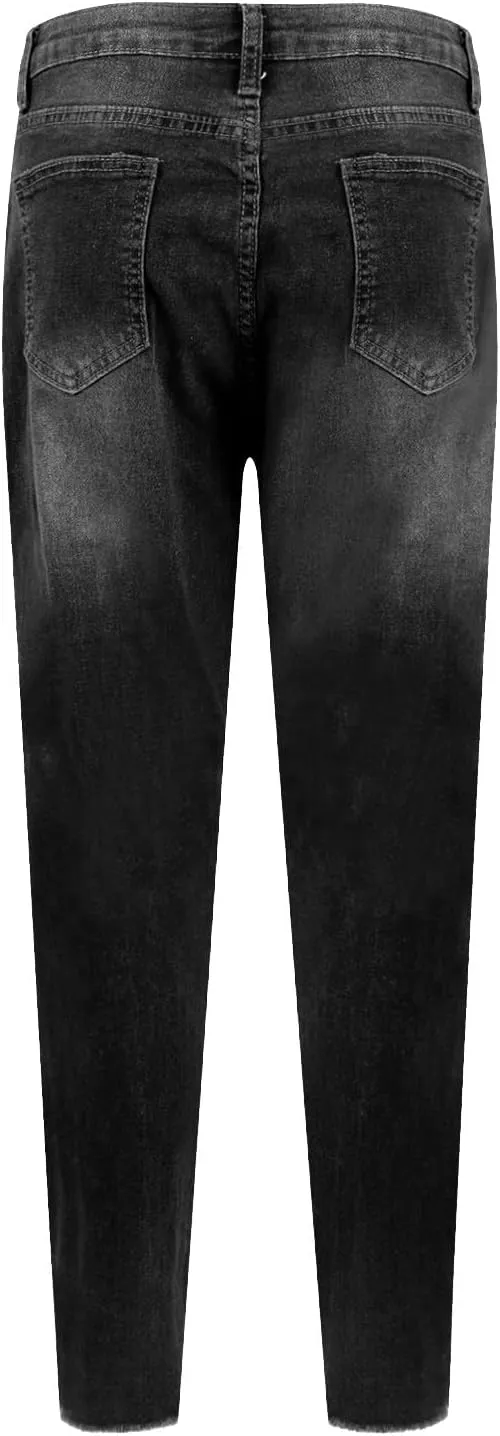 Womens Skinny Jeans Ripped High Waist Vitange Distressed Mom Jeans Tummy Control Stretchy Jeggings with Pockets