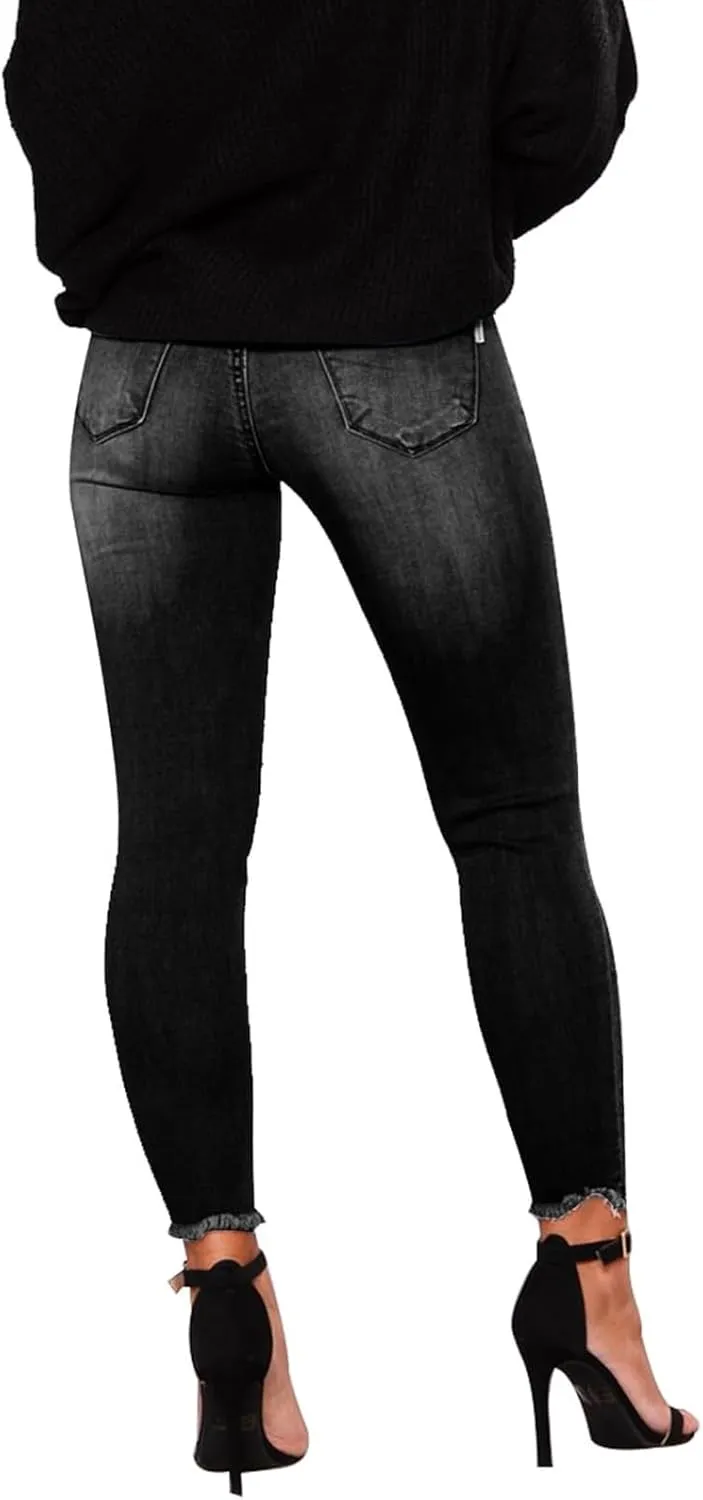 Womens Skinny Jeans Ripped High Waist Vitange Distressed Mom Jeans Tummy Control Stretchy Jeggings with Pockets