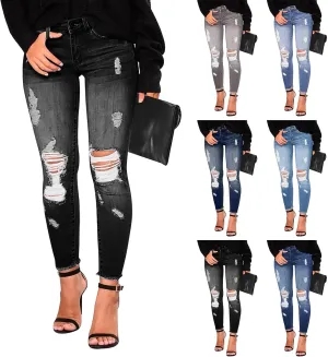 Womens Skinny Jeans Ripped High Waist Vitange Distressed Mom Jeans Tummy Control Stretchy Jeggings with Pockets