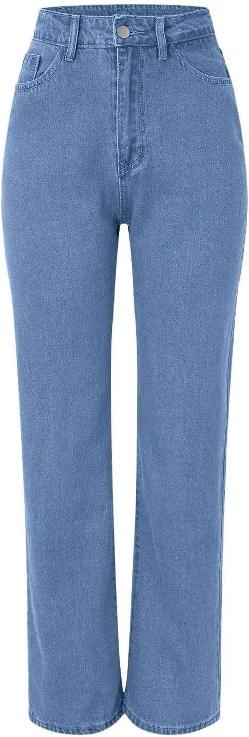 Womens Straight Leg Jeans Wide Leg High Waisted Stretchy Straight Leg Jeans Trendy Ankle Denim Pants with Pocket