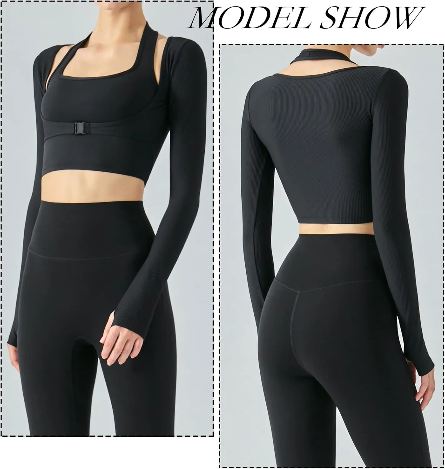 Women's Stretch Cutout Yoga Sports Jacket Long Sleeve Crop Top T Shirts with Thumb Holes
