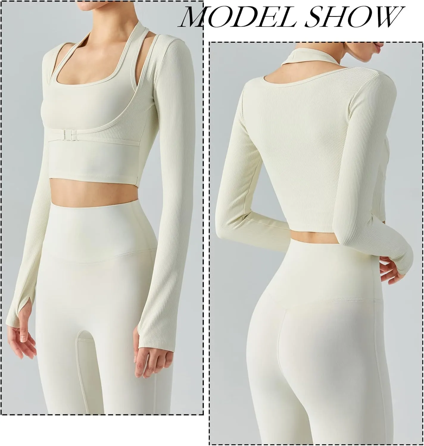 Women's Stretch Cutout Yoga Sports Jacket Long Sleeve Crop Top T Shirts with Thumb Holes