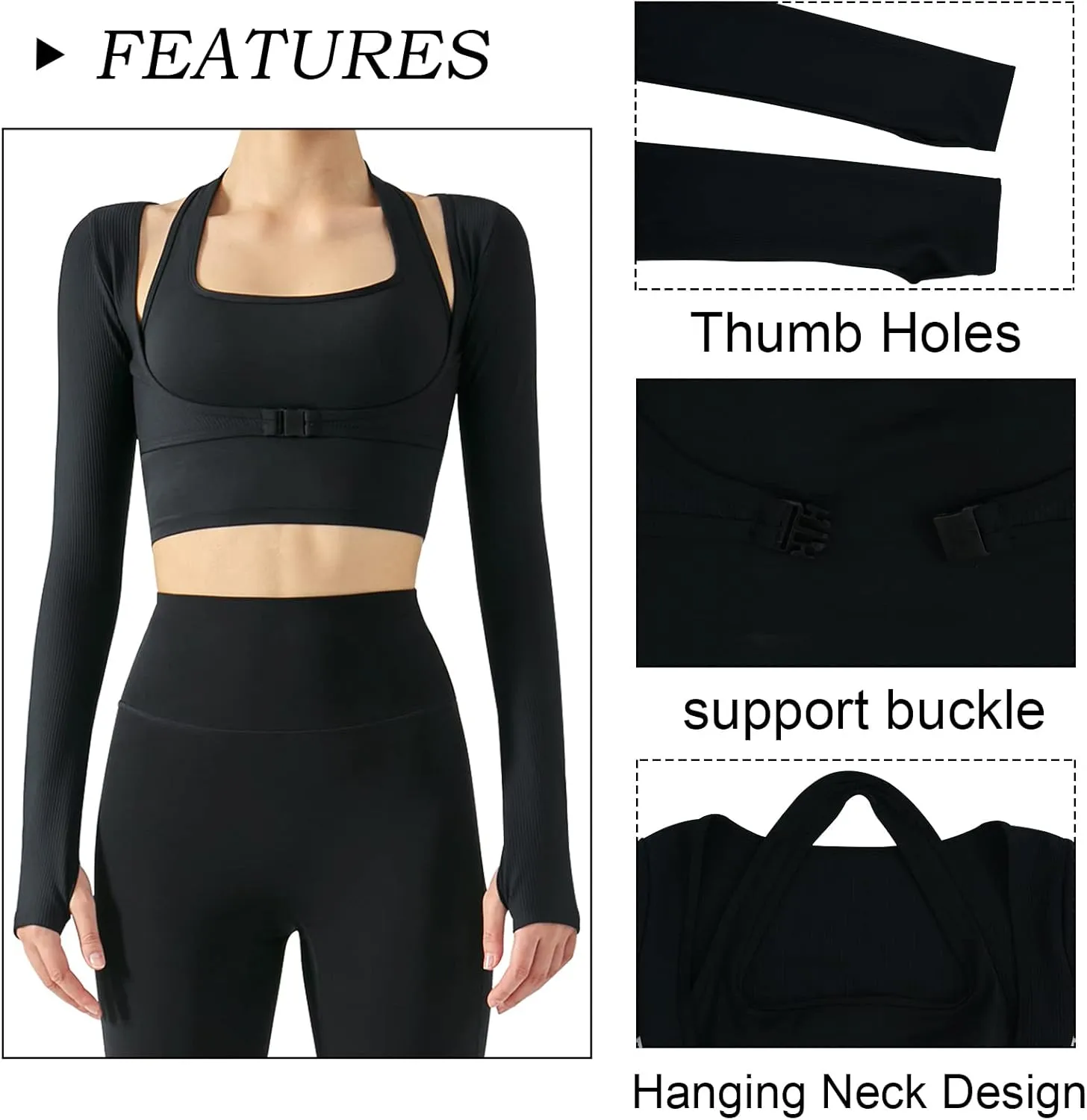 Women's Stretch Cutout Yoga Sports Jacket Long Sleeve Crop Top T Shirts with Thumb Holes