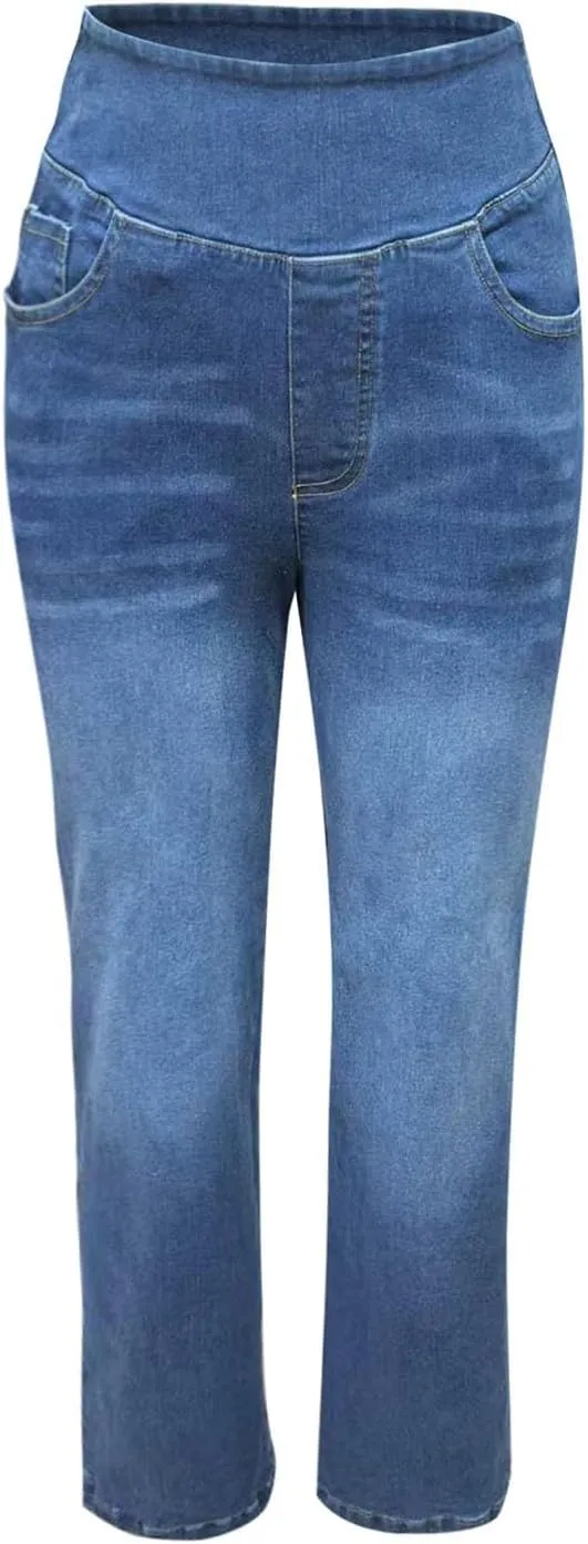 Womens Sweatpant Jeans Sweatpants That Look Like Jeans Stretchy High Waisted Wide Leg Denim Pants with Pockets