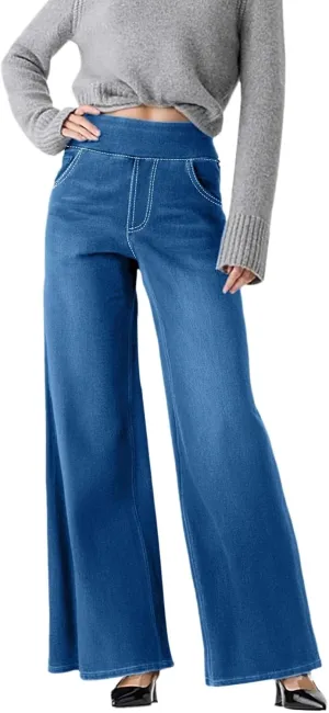 Womens Sweatpant Jeans Sweatpants That Look Like Jeans Stretchy High Waisted Wide Leg Denim Pants with Pockets