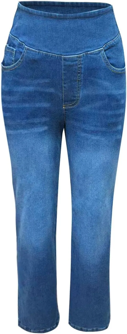 Womens Sweatpant Jeans Sweatpants That Look Like Jeans Stretchy High Waisted Wide Leg Denim Pants with Pockets