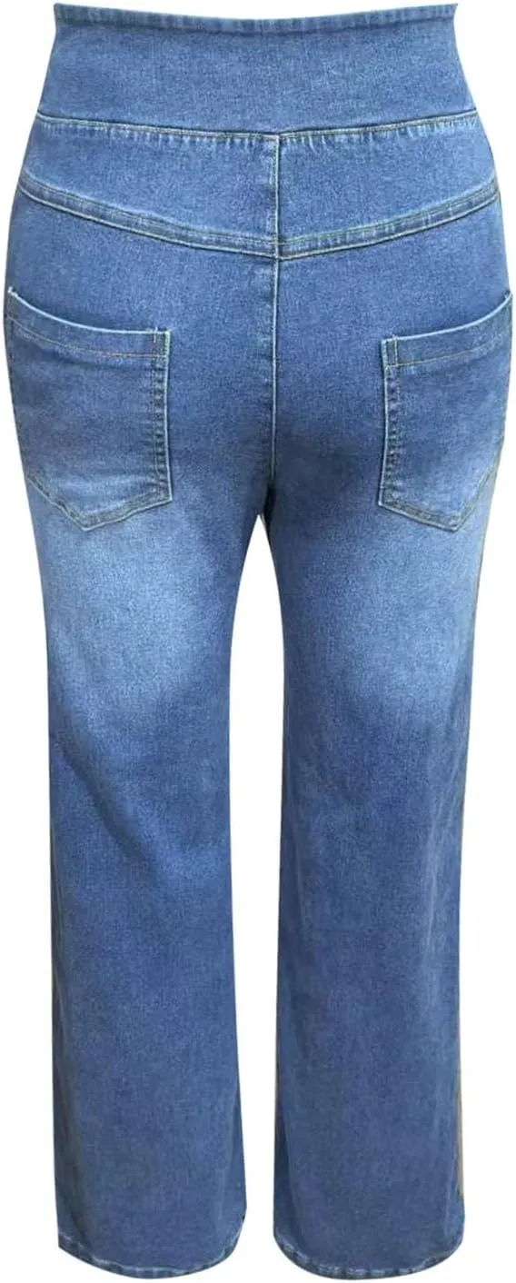 Womens Sweatpant Jeans Sweatpants That Look Like Jeans Stretchy High Waisted Wide Leg Denim Pants with Pockets