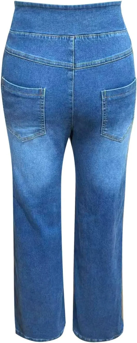 Womens Sweatpant Jeans Sweatpants That Look Like Jeans Stretchy High Waisted Wide Leg Denim Pants with Pockets