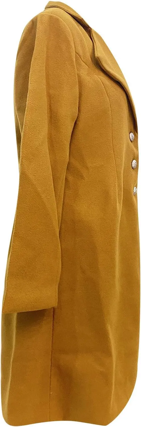 Womens Trendy Wool Blend Coat Elegant Single Breasted Mid Long Trench Coat Plus Size Fitted Fashion Pea Jackets