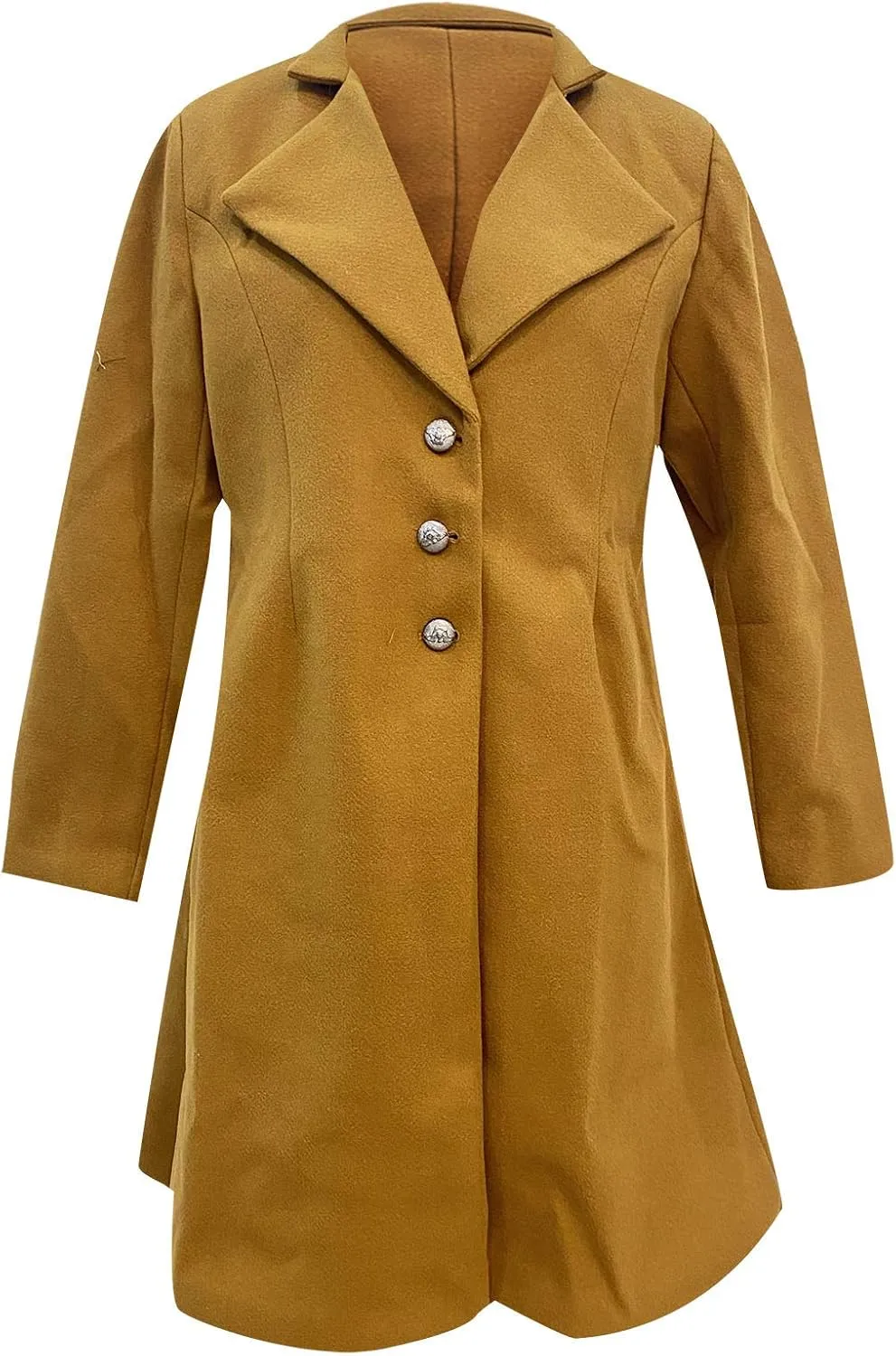 Womens Trendy Wool Blend Coat Elegant Single Breasted Mid Long Trench Coat Plus Size Fitted Fashion Pea Jackets