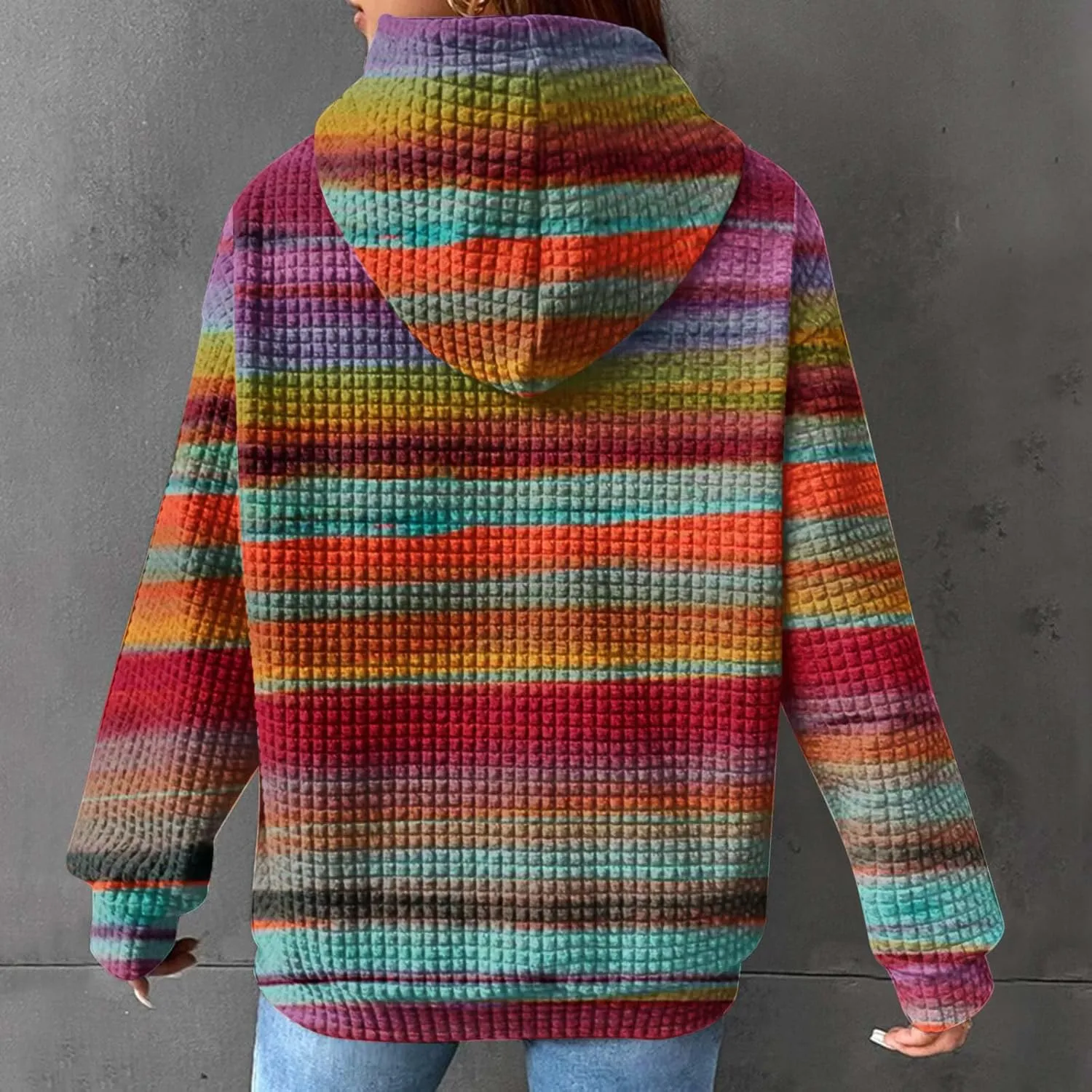 Womens Waffle Knit Trendy Sweatshirt Casual Comfort Hoodie Sweatshirts Drawstring Pullover Tops Preppy Clothes 2024