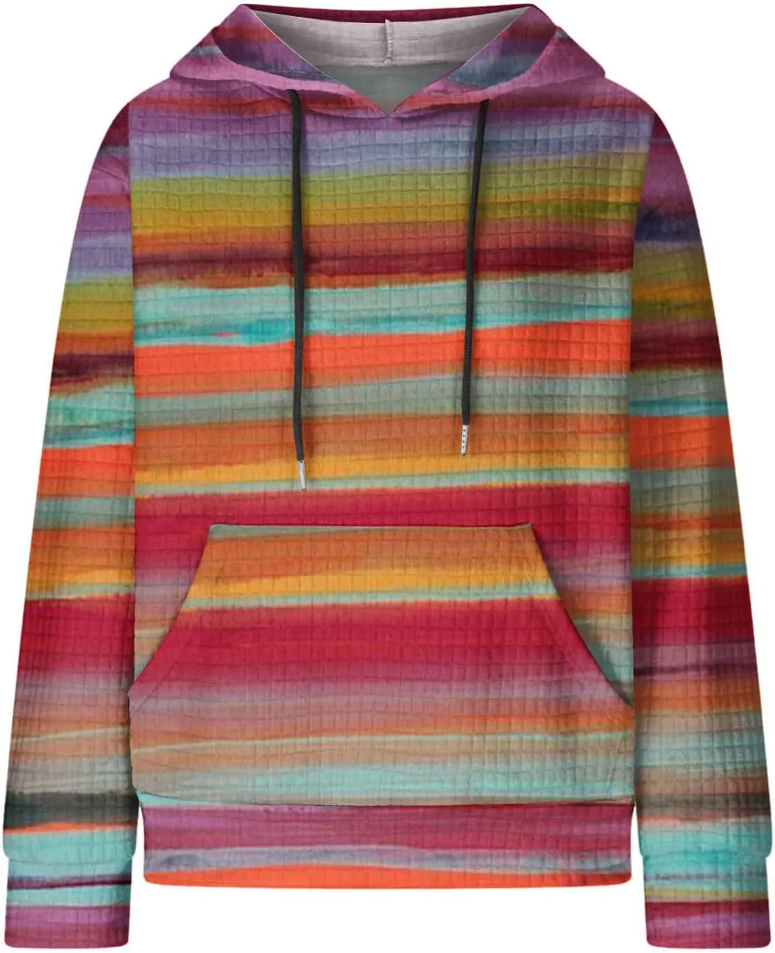 Womens Waffle Knit Trendy Sweatshirt Casual Comfort Hoodie Sweatshirts Drawstring Pullover Tops Preppy Clothes 2024