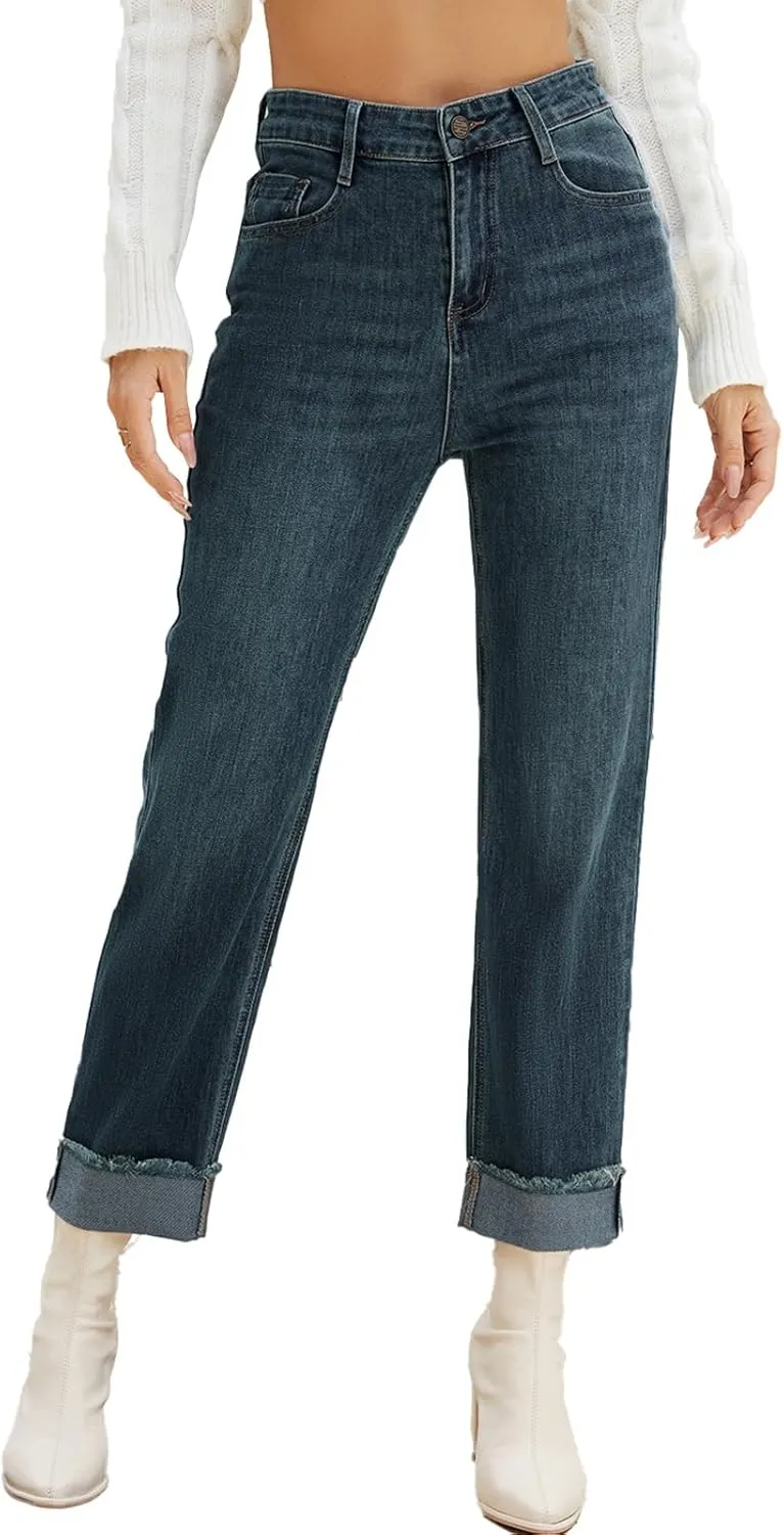 Womens Wide Leg Jeans Trendy High Waisted Straight Leg Jeans Stretchy Baggy Denim Pants