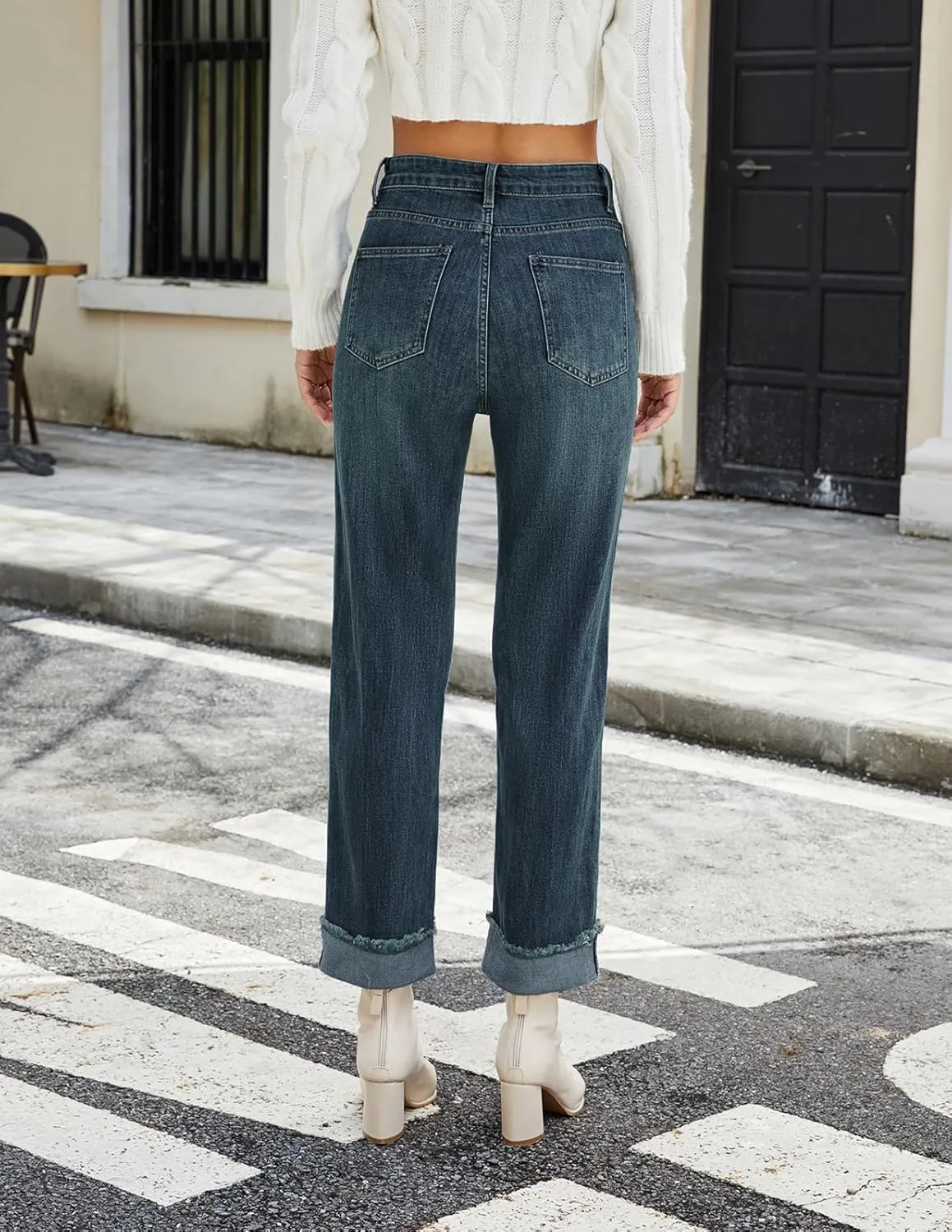 Womens Wide Leg Jeans Trendy High Waisted Straight Leg Jeans Stretchy Baggy Denim Pants