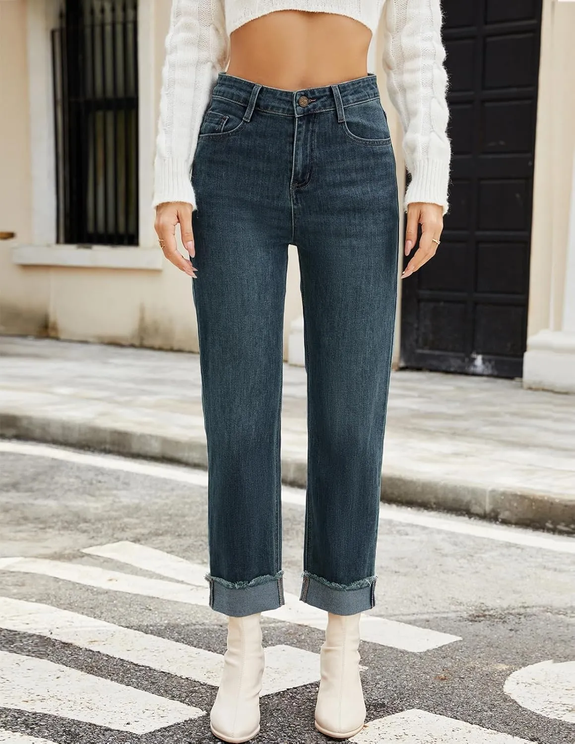 Womens Wide Leg Jeans Trendy High Waisted Straight Leg Jeans Stretchy Baggy Denim Pants