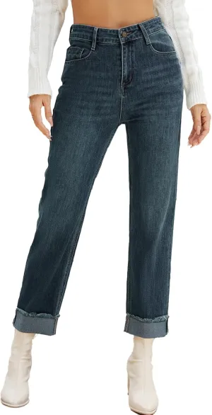 Womens Wide Leg Jeans Trendy High Waisted Straight Leg Jeans Stretchy Baggy Denim Pants