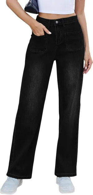 Womens Wide Leg Jeans Trendy High Waisted Straight Leg Jeans Stretchy Baggy Denim Pants