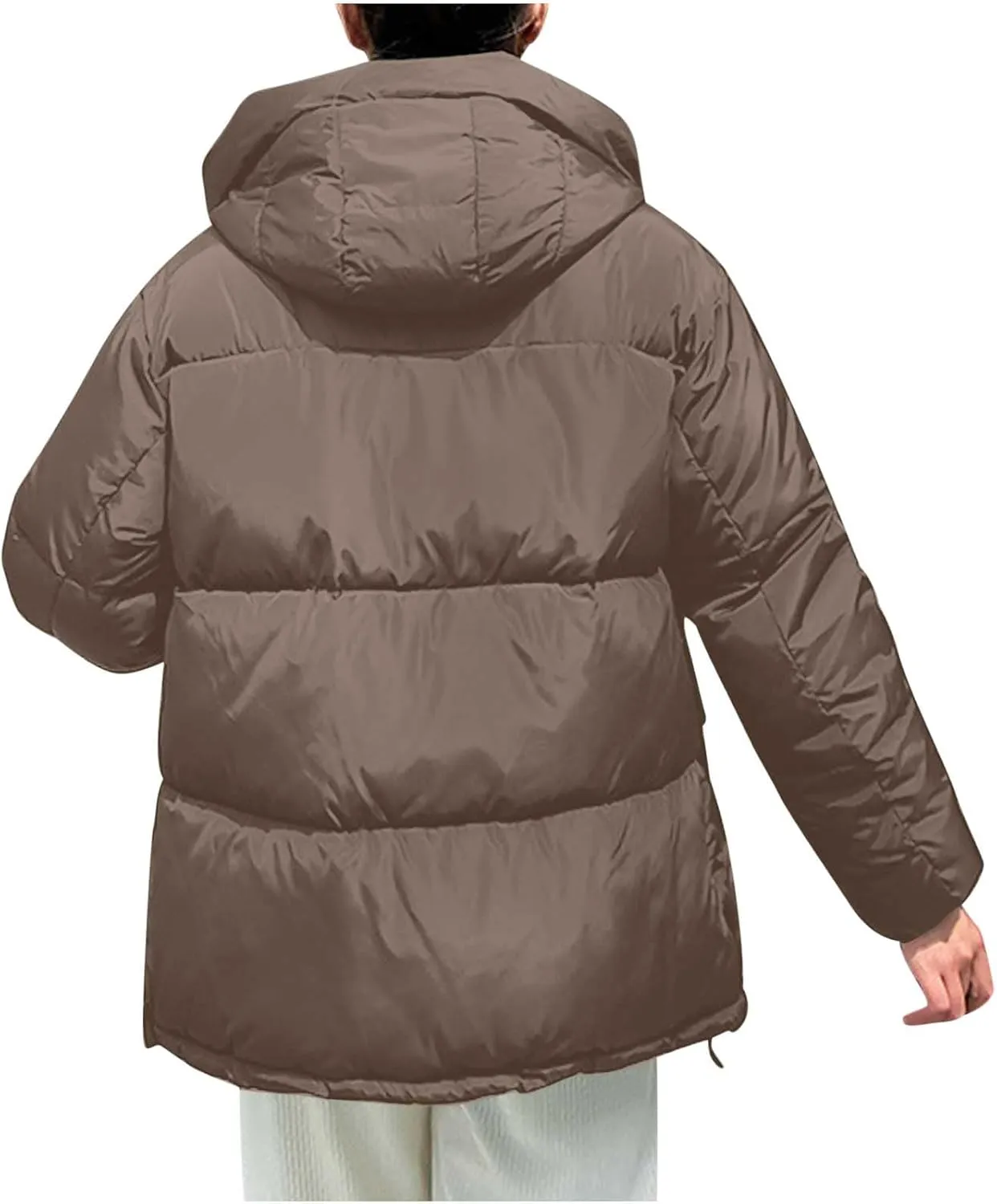 Women's Winter Drawstring Hooded Coats Warm Thicken Puffer Jacket Long Sleeve Zip Up Quilted Down Outerwear with Pockets