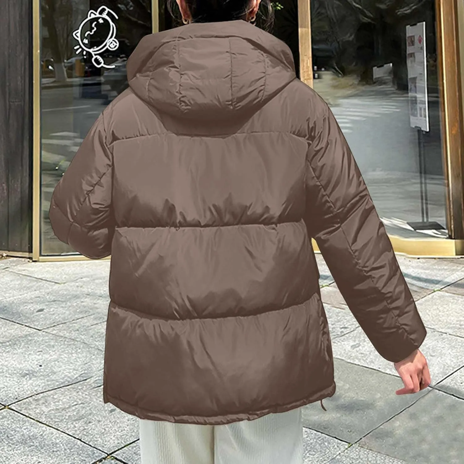 Women's Winter Drawstring Hooded Coats Warm Thicken Puffer Jacket Long Sleeve Zip Up Quilted Down Outerwear with Pockets